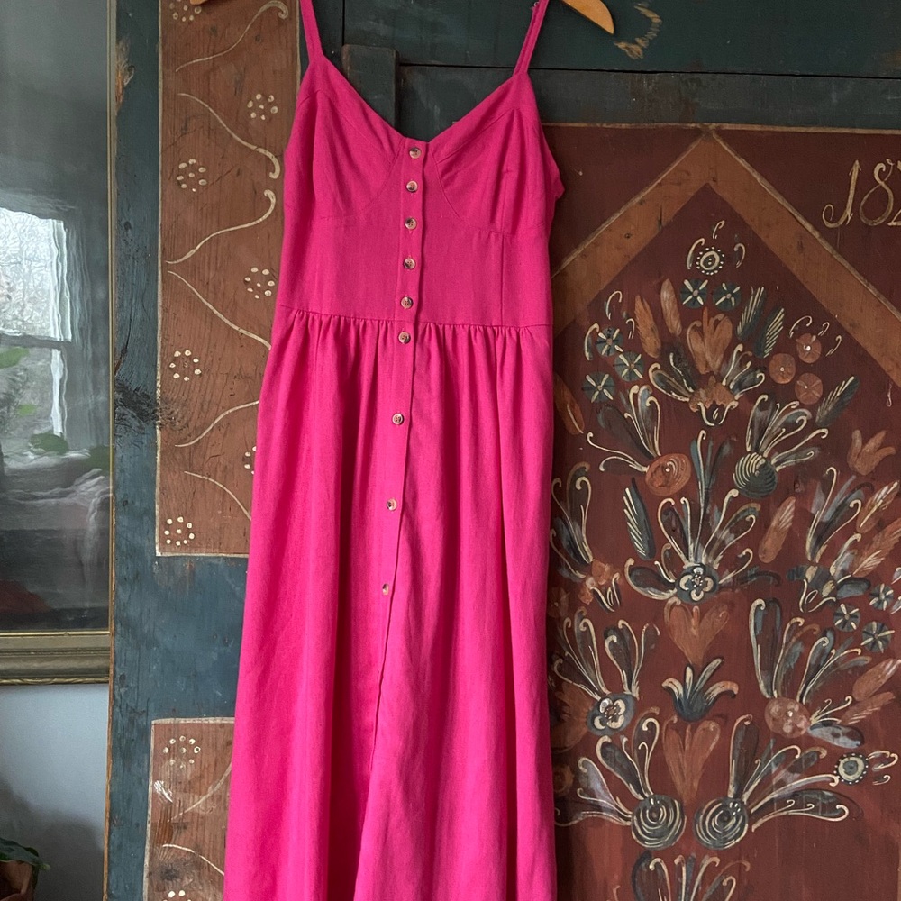 ROLLA'S Bright Pink Button-Front Maxi Dress